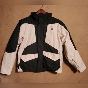 Spyder Kids Ski Jacket in Green and (Cream) White